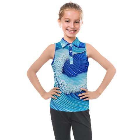Waves Blue Ocean Kids  Sleeveless Polo Tee by GardenOfOphir
