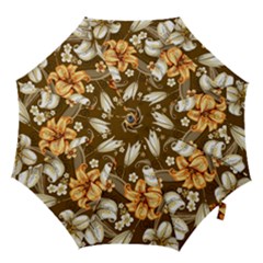 White And Yellow Floral Lilies Background Surface Hook Handle Umbrellas (medium) by Jancukart