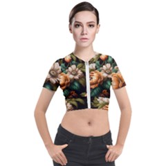 Floral Flower Blossom Bloom Flora Short Sleeve Cropped Jacket by Ravend