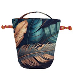 Ai Generated Leaves Foliage Plants Drawstring Bucket Bag by Ravend