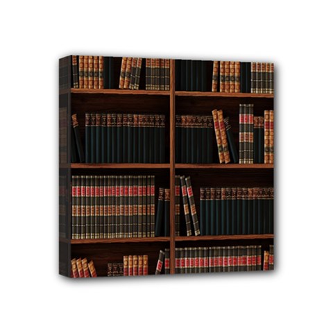 Books Bookshelf Bookcase Library Mini Canvas 4  X 4  (stretched) by Ravend