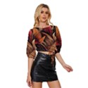 Ai Generated Leaves Tropical Palm Mid Sleeve Drawstring Hem Top View3