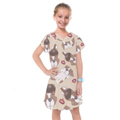 Beagle Satin Short Sleeve Pajamas Set Kids  Drop Waist Dress by coretdikit