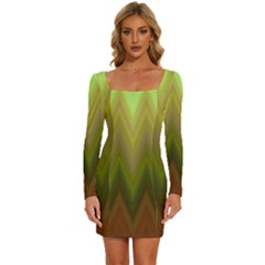 Zig Zag Chevron Classic Pattern Long Sleeve Square Neck Bodycon Velvet Dress by Celenk