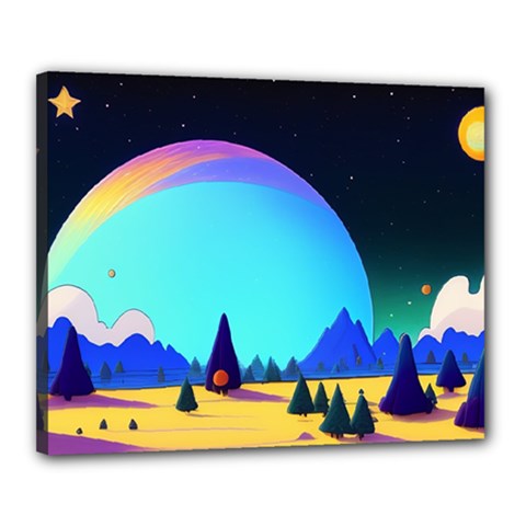 Ai Generated Trees Stars Planets Dreamlike Sun Canvas 20  X 16  (stretched) by Ravend