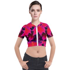 Leaves Purple Autumn Evening Sun Abstract Short Sleeve Cropped Jacket by Ravend