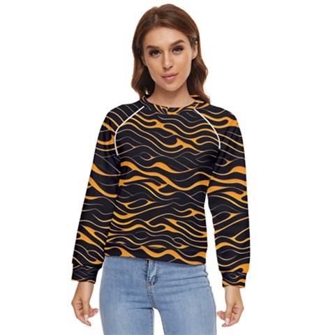 Waves Pattern Golden 3d Abstract Halftone Women s Long Sleeve Raglan Tee by Ravend