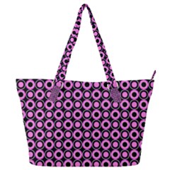 Pink Donuts Pink Filling On Black Full Print Shoulder Bag by Mazipoodles
