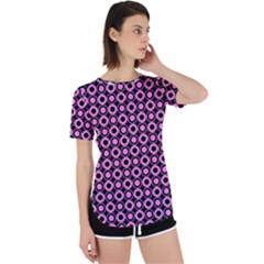 Pink Donuts Pink Filling On Black Perpetual Short Sleeve T-shirt by Mazipoodles