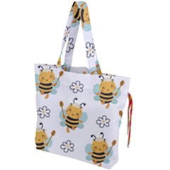 Art Bee Pattern Design Wallpaper Background Drawstring Tote Bag by Ravend