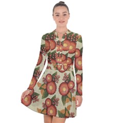 Flowers Leaves Pattern Flora Botany Drawing Art Long Sleeve Panel Dress by Ravend