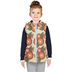 Flowers Leaves Pattern Flora Botany Drawing Art Kids  Hooded Puffer Vest by Ravend