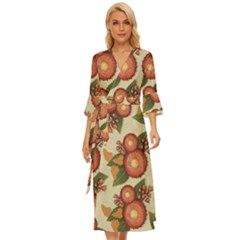 Flowers Leaves Pattern Flora Botany Drawing Art Midsummer Wrap Dress by Ravend