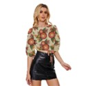 Flowers Leaves Pattern Flora Botany Drawing Art Mid Sleeve Drawstring Hem Top View3