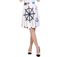 Marine Nautical Seamless Lifebuoy Anchor Pattern A-line Skirt by Jancukart