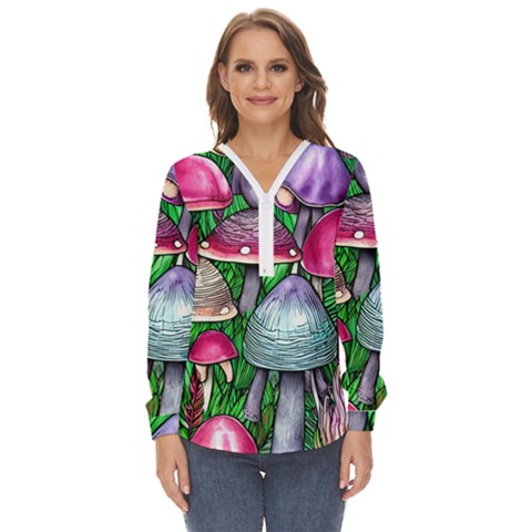 Fantasy Foraging Garden Zip Up Long Sleeve Blouse by GardenOfOphir