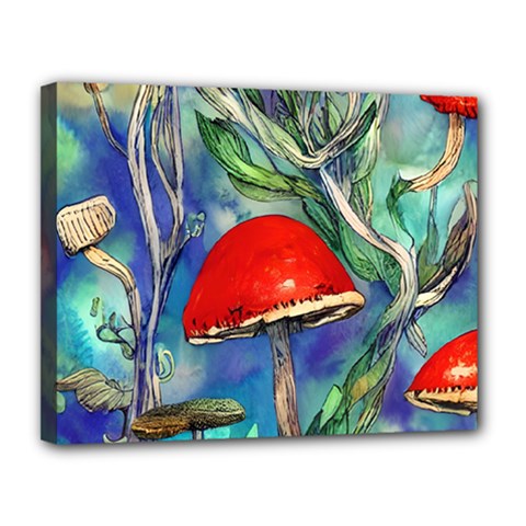 Woodsy Mushroom Forest Foraging Canvas 14  X 11  (stretched) by GardenOfOphir