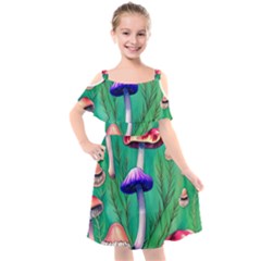 Foresty Mushroom Kids  Cut Out Shoulders Chiffon Dress by GardenOfOphir
