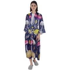 Fantasy Woodland Mushroom Maxi Satin Kimono by GardenOfOphir