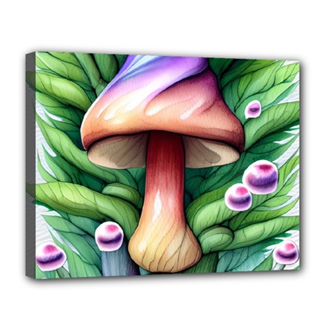 Tiny Mushroom Forest Antique Canvas 14  X 11  (stretched) by GardenOfOphir