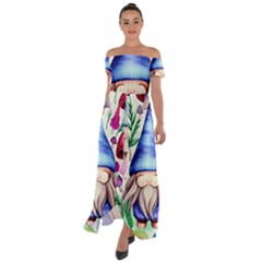 Tiny Mushroom Forest Scene Off Shoulder Open Front Chiffon Dress by GardenOfOphir