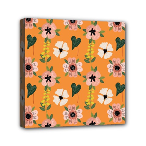 Flower Orange Pattern Floral Mini Canvas 6  X 6  (stretched) by Dutashop