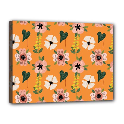 Flower Orange Pattern Floral Canvas 16  X 12  (stretched) by Dutashop