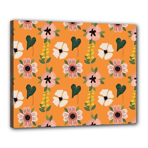 Flower Orange Pattern Floral Canvas 20  X 16  (stretched) by Dutashop