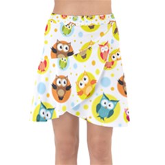 Owl Bird Cartoon Wrap Front Skirt by Jancukart
