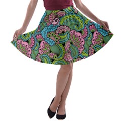 Background Texture Paisley Pattern A-line Skater Skirt by Jancukart
