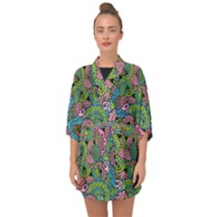Background Texture Paisley Pattern Half Sleeve Chiffon Kimono by Jancukart