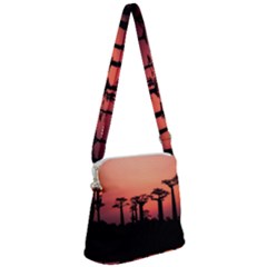 Baobabs Trees Silhouette Landscape Sunset Dusk Zipper Messenger Bag by Jancukart