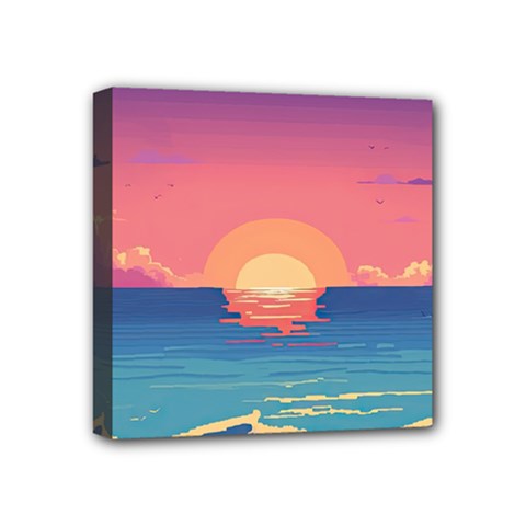 Sunset Ocean Beach Water Tropical Island Vacation 2 Mini Canvas 4  X 4  (stretched) by Pakemis