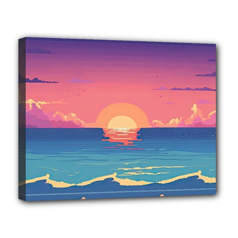 Sunset Ocean Beach Water Tropical Island Vacation 2 Canvas 14  X 11  (stretched) by Pakemis