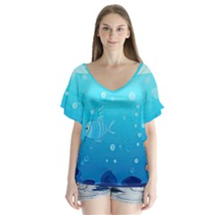 Ai Generated Ocean Sea Fish Aquatic Water Nature V-neck Flutter Sleeve Top by Pakemis