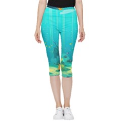 Intro Youtube Background Wallpaper Aquatic Water Inside Out Lightweight Velour Capri Leggings  by Pakemis