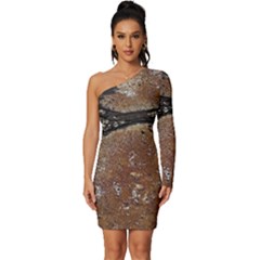 Rustic Charm Abstract Print Long Sleeve One Shoulder Mini Dress by dflcprintsclothing