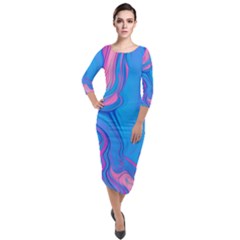 Liquid Background Pattern Quarter Sleeve Midi Velour Bodycon Dress by GardenOfOphir