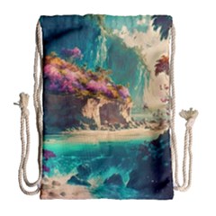 Tropical Island Fantasy Landscape Palm Trees Ocean Drawstring Bag (large) by Pakemis