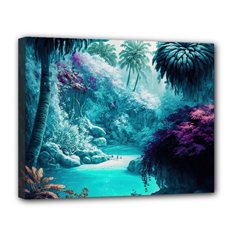 Landscape Nature Digital Art Palm Trees Paradise Canvas 14  X 11  (stretched) by Pakemis