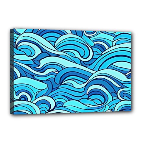 Pattern Ocean Waves Blue Nature Sea Abstract Canvas 18  X 12  (stretched) by Pakemis