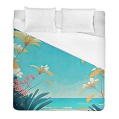 Beach Ocean Flowers Floral Plants Vacation Duvet Cover (full/ Double Size) by Pakemis
