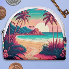 Palm Trees Tropical Ocean Sunset Sunrise Landscape Horseshoe Style Canvas Pouch by Pakemis