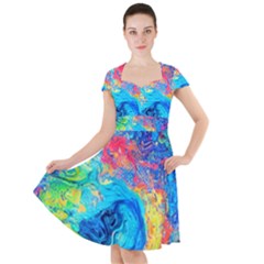 Liquid Art Pattern - Fluid Art Cap Sleeve Midi Dress by GardenOfOphir