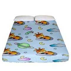 Pattern Giraffe Animal Seamless Scrapbooking Blue Fitted Sheet (king Size) by Wegoenart