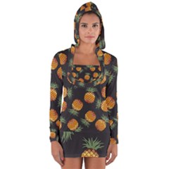 Pineapple Background Pineapple Pattern Long Sleeve Hooded T-shirt by Wegoenart