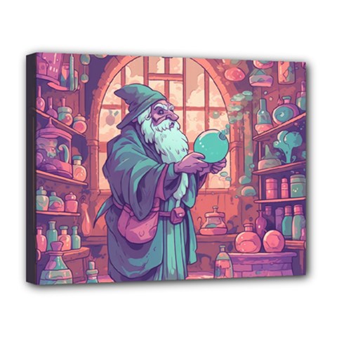 Fantasy Magic Magical Wizard Canvas 14  X 11  (stretched) by Jancukart