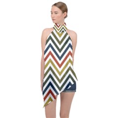 Chevron Ii Halter Asymmetric Satin Top by GardenOfOphir