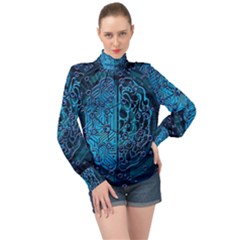 Artificial Intelligence Network Blue Art High Neck Long Sleeve Chiffon Top by Semog4