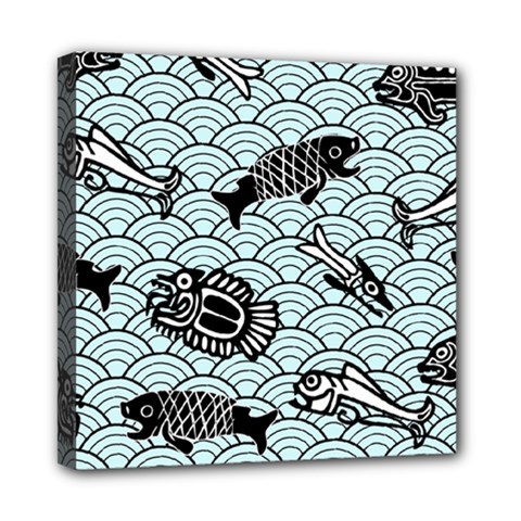 Fish Koi Ocean Sea Oriental Waves Mini Canvas 8  X 8  (stretched) by Semog4